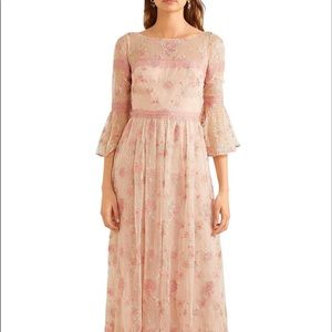 Marchesa Notte Pink lace maxi dress